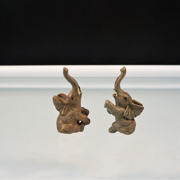 Vintage Elephant Family 3 Ceramic Figurines Trunks Up Good Luck - Picture 8 of 9